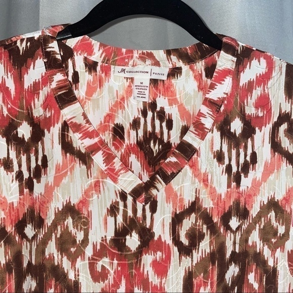 JM Collection Tunic Short Sleeve Top V-neck Geometric Bloom Design Printed Shirt - Picture 3 of 5